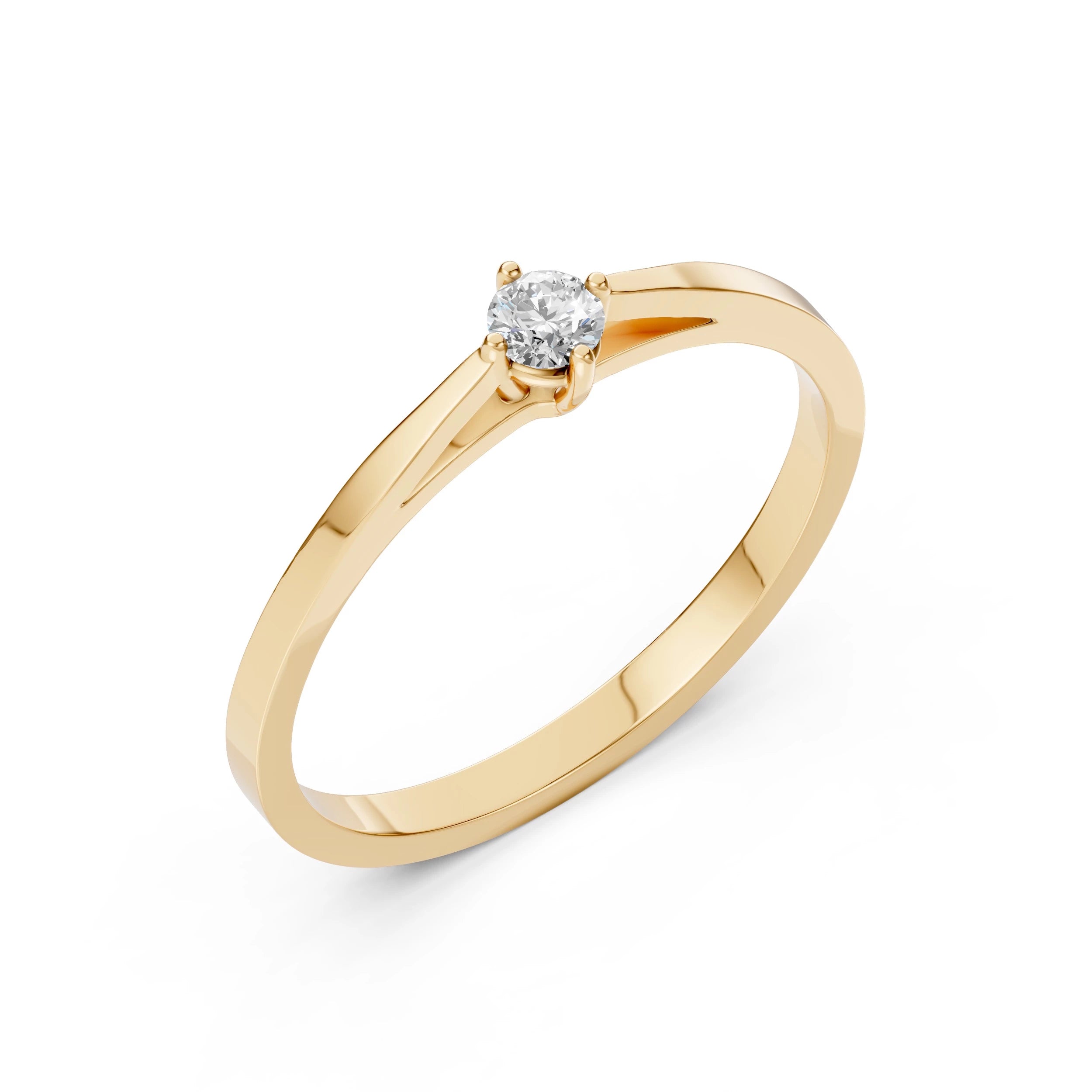 Inel de Logodnă Solitaire din Aur, Diamant Rotund Briliant 0.10 CT