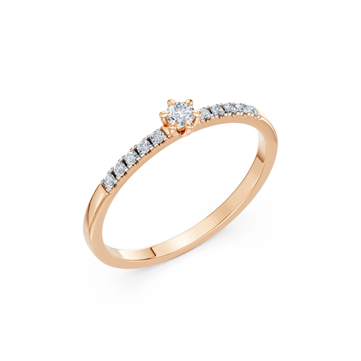 Inel de Logodnă din Aur cu Diamant Central Rotund Briliant și Diamante Laterale 0,17 CT