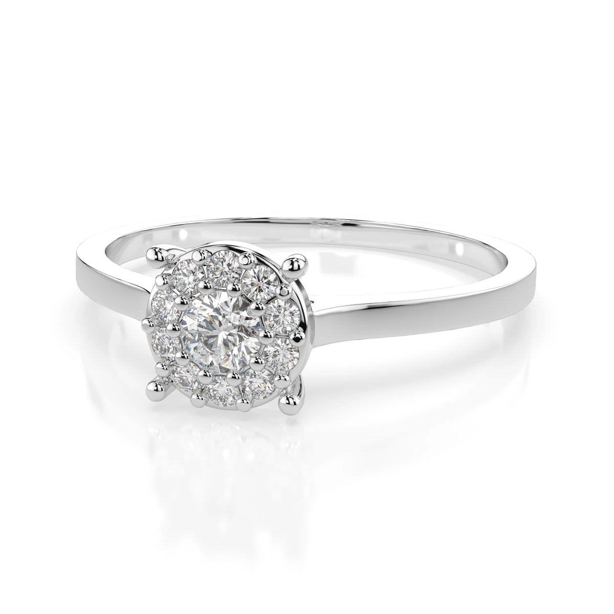 Inel de Logodnă din Aur cu Diamant Central Rotund Briliant și Diamante Laterale 0,11 CT