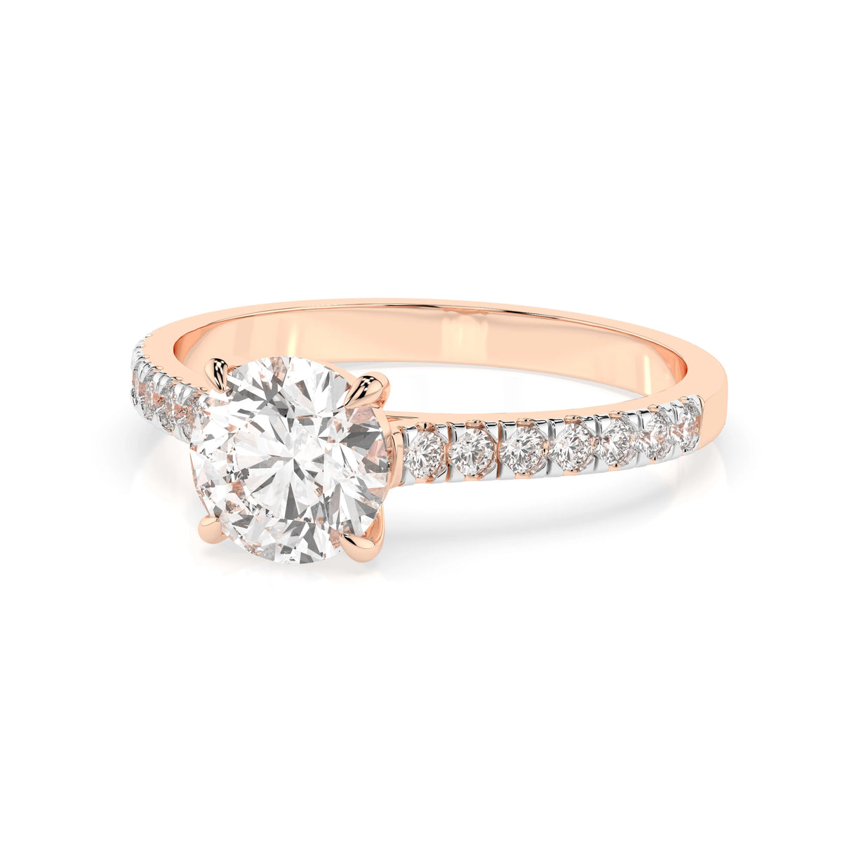 Inel de Logodnă din Aur cu Diamant Central Rotund Briliant și Diamante Laterale 1,21 CT