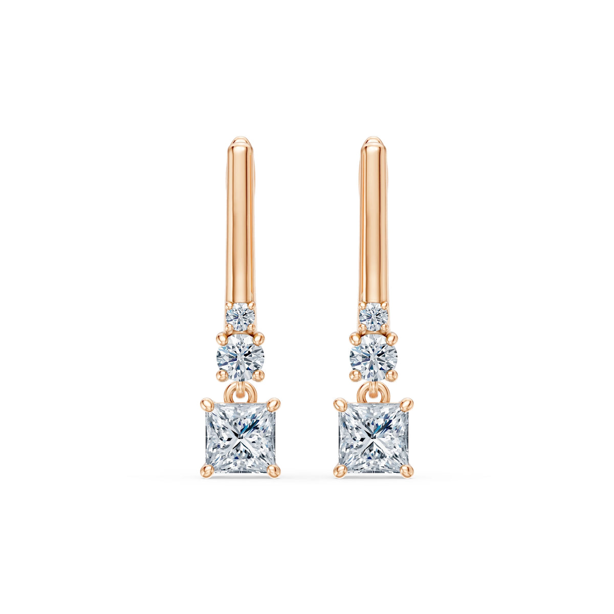 Cercei din Aur cu Diamante, Forma Princess, 1,01 CT