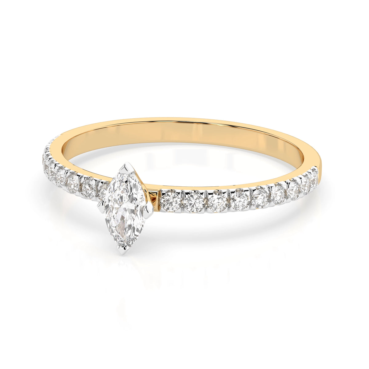 Inel de Logodnă din Aur cu Diamant Central Marquise și Diamante Laterale 0,33 CT