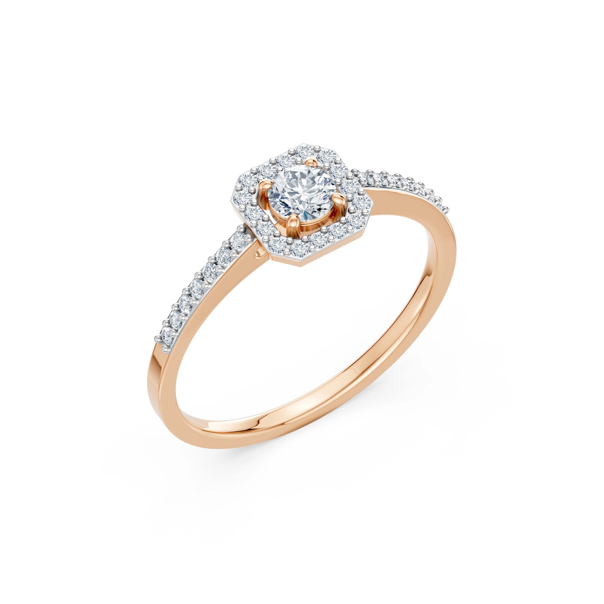 Inel de Logodnă din Aur cu Diamant Central Rotund Briliant și Diamante Laterale 0,38 CT