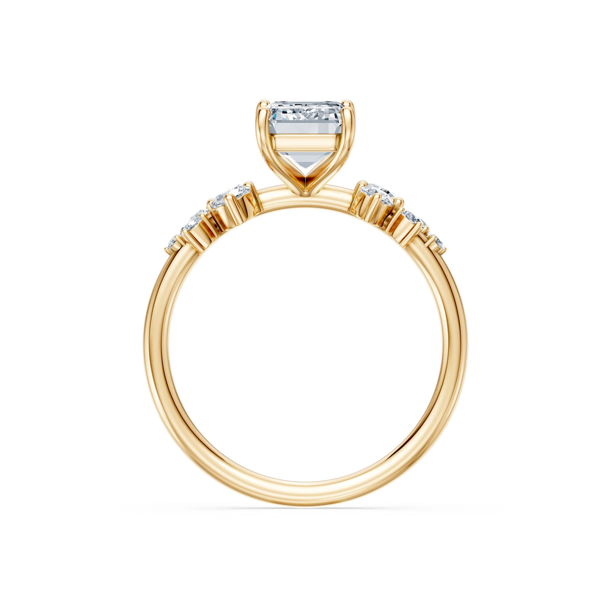Inel de Logodnă din Aur cu Diamant Central Emerald și Diamante Laterale 2,36 CT