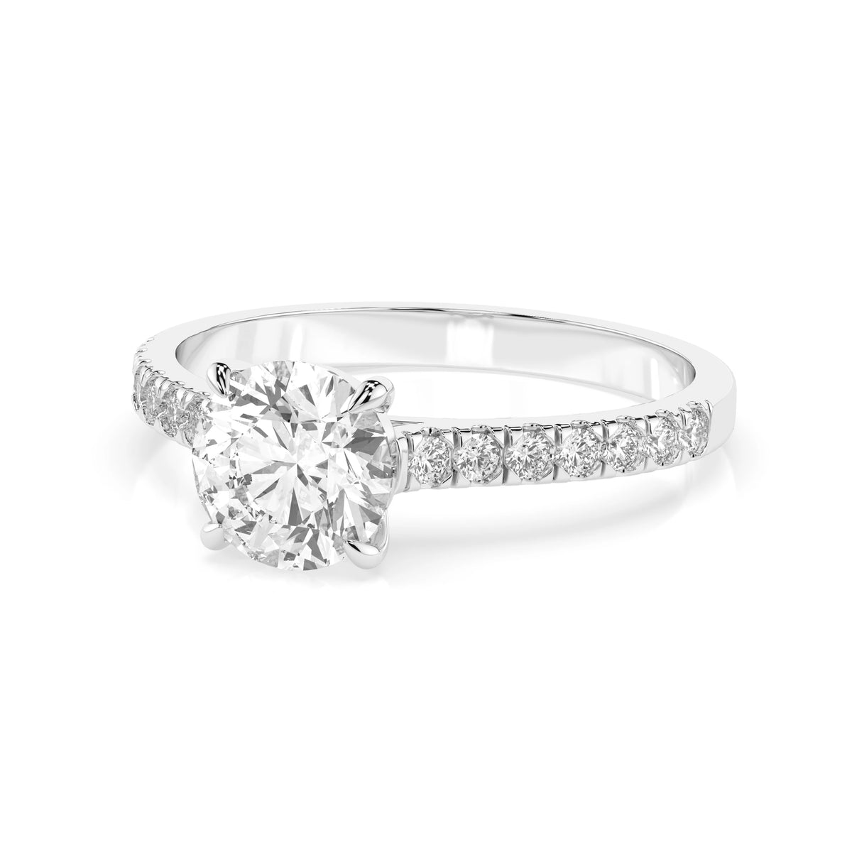 Inel de Logodnă din Aur cu Diamant Central Rotund Briliant și Diamante Laterale 0,91 CT