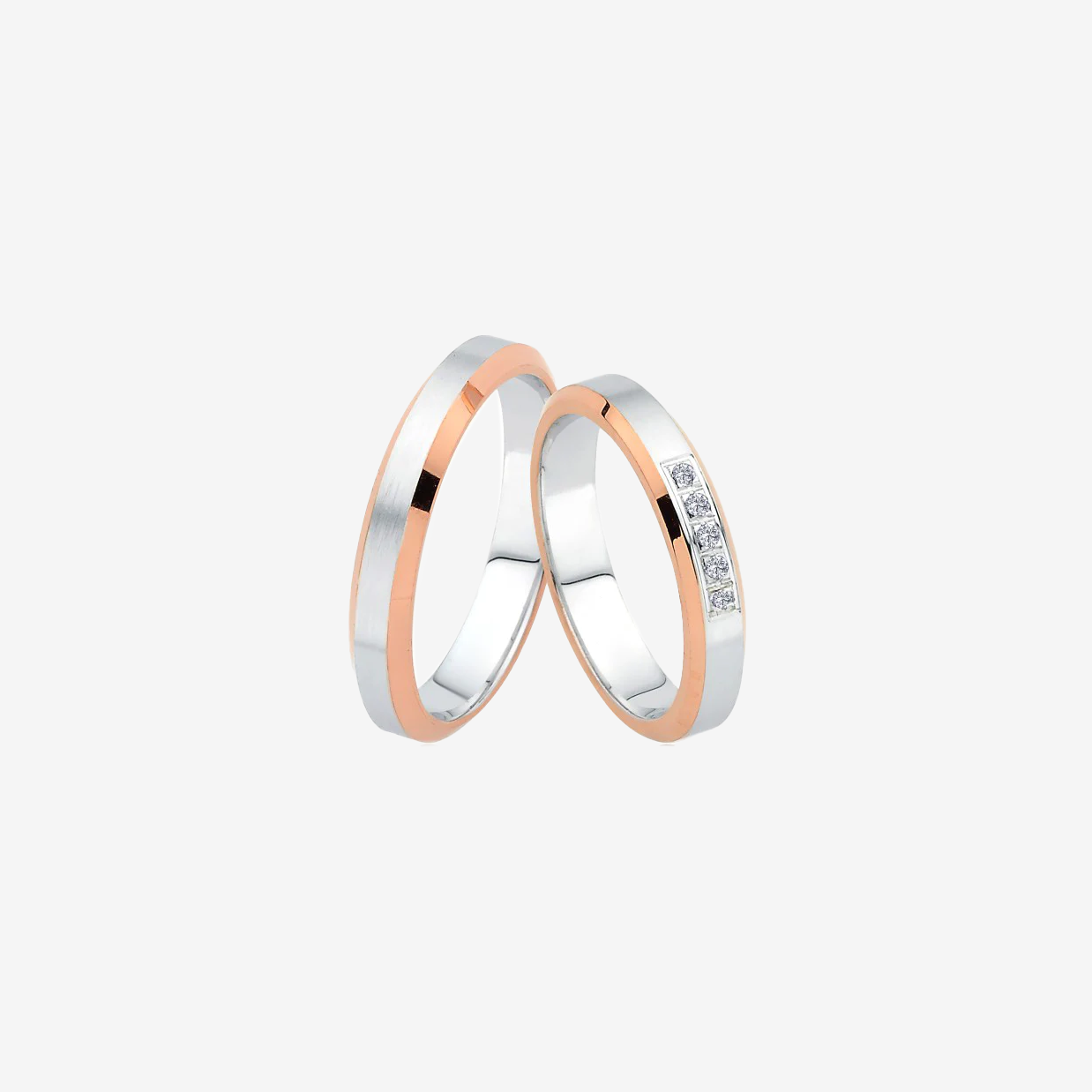Olivetta Diamond Wedding Rings - White and Rose Gold - Pair