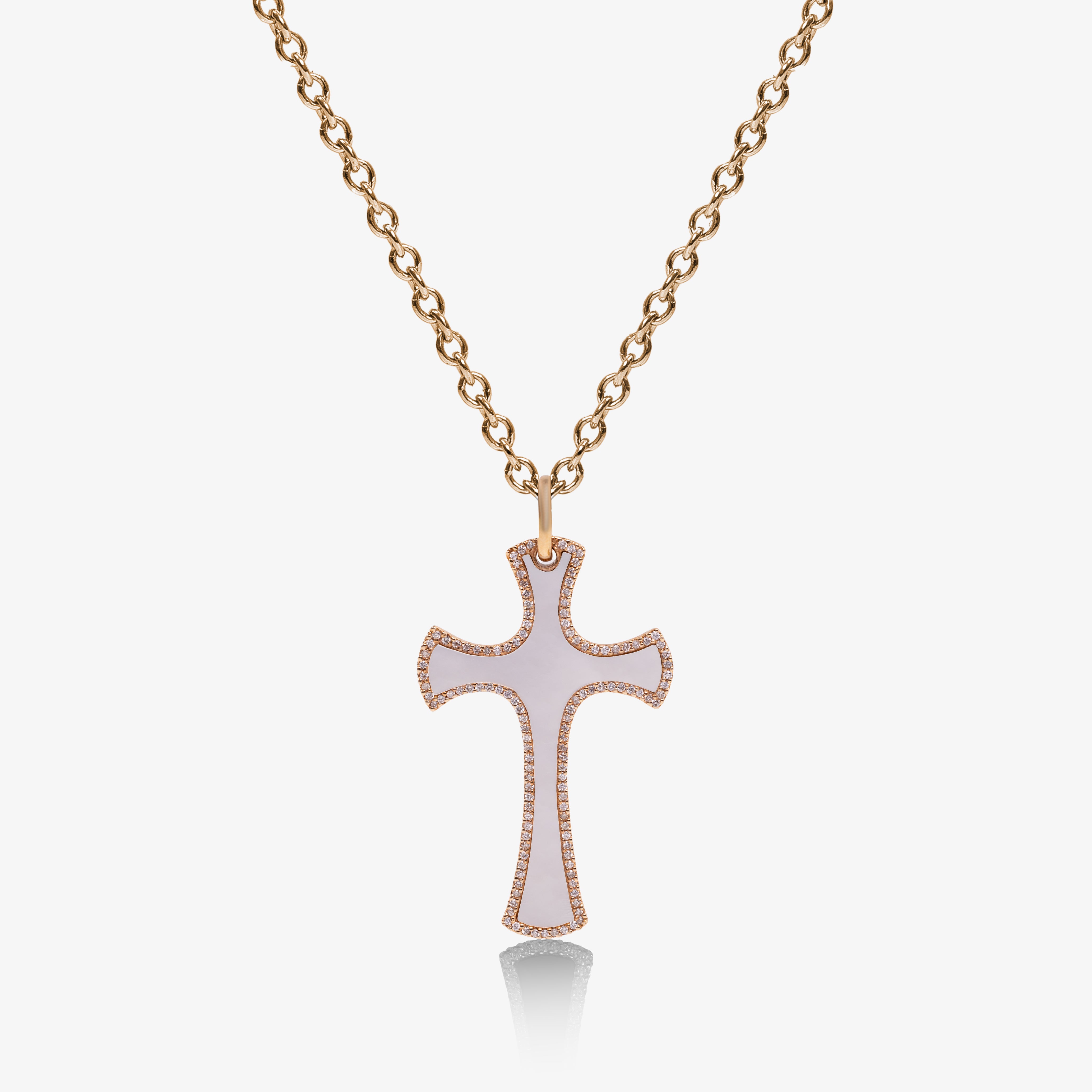 Pandant cruce aur 18k cu diamante si sidef