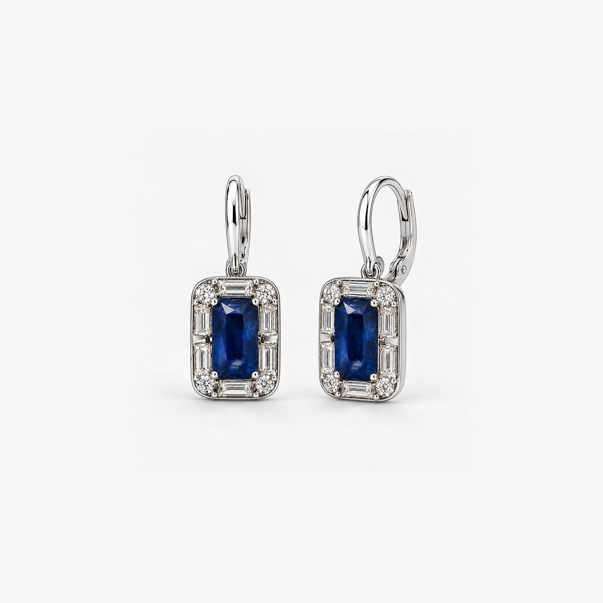 Cercei din aur alb 18K cu safire 0,90 ct și diamante 0,26 ct