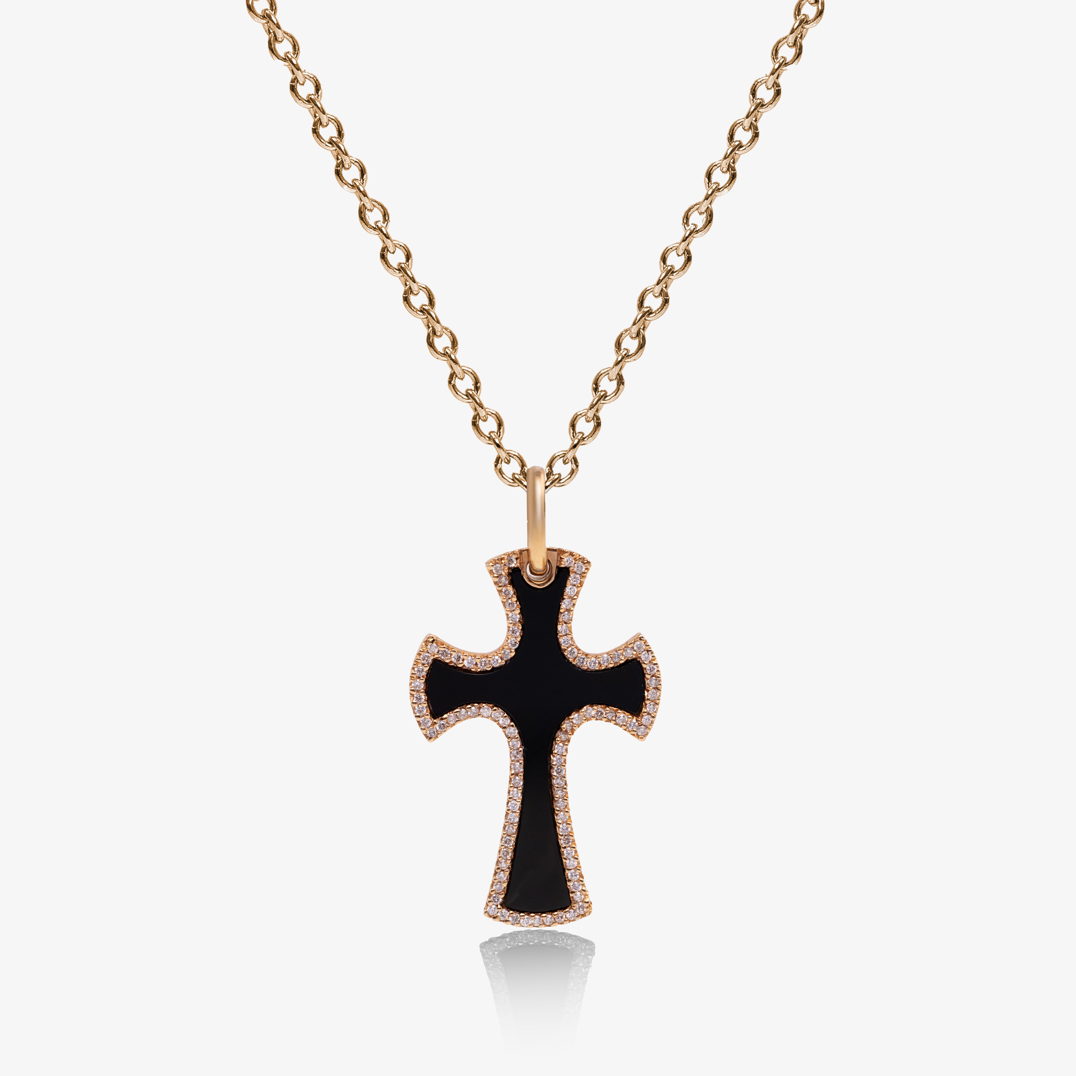 Pandant cruce aur 18k cu diamante si onix