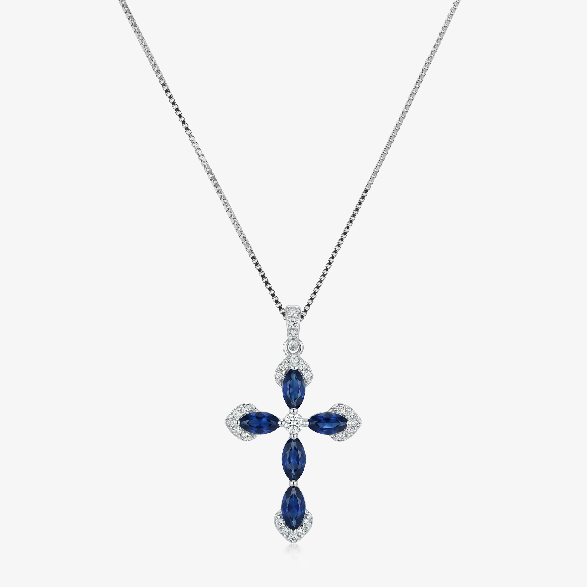 Colier cruce aur 18k cu safire 1.05 ct si diamante