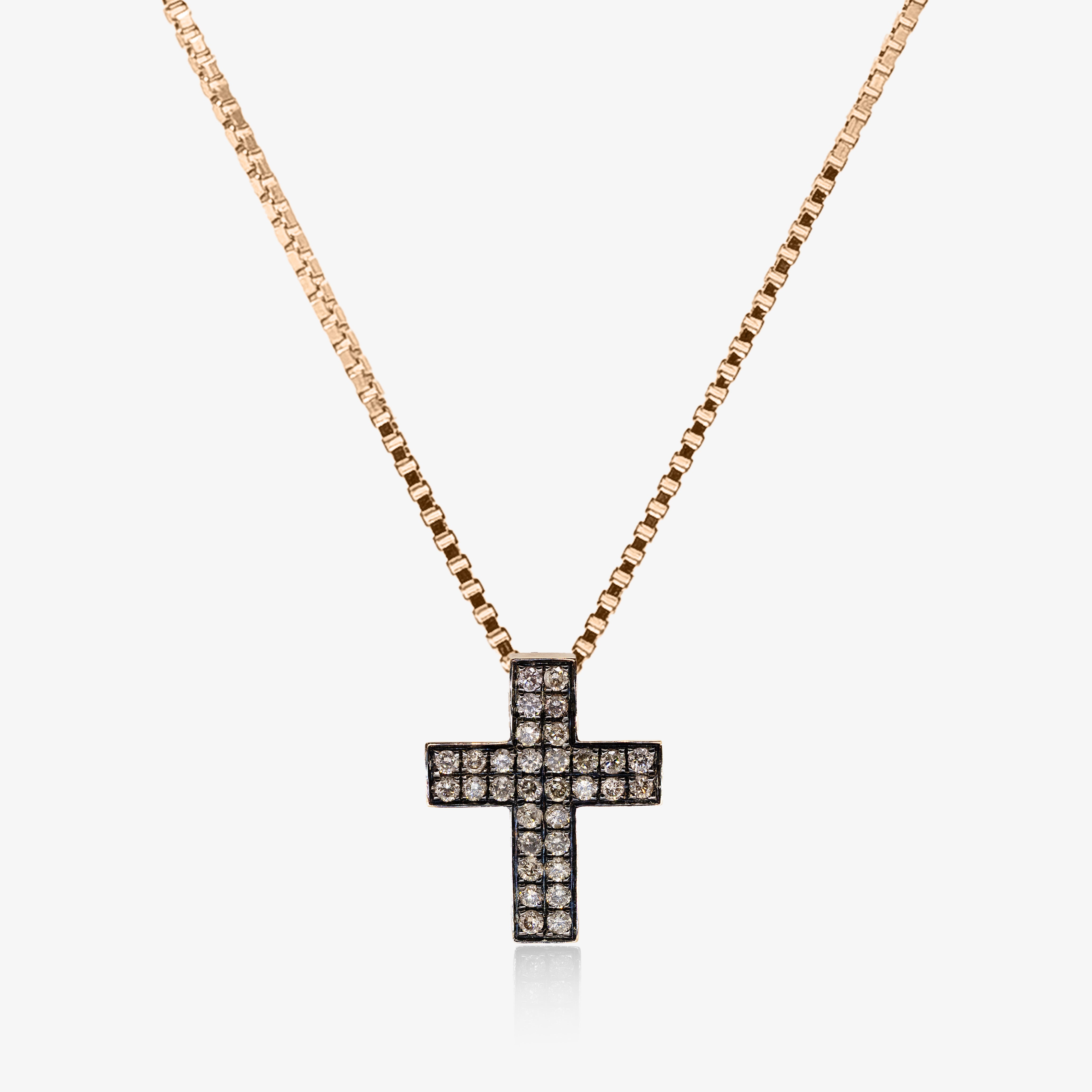 Pandant cruce aur 18k cu diamante brown 0.39 ct