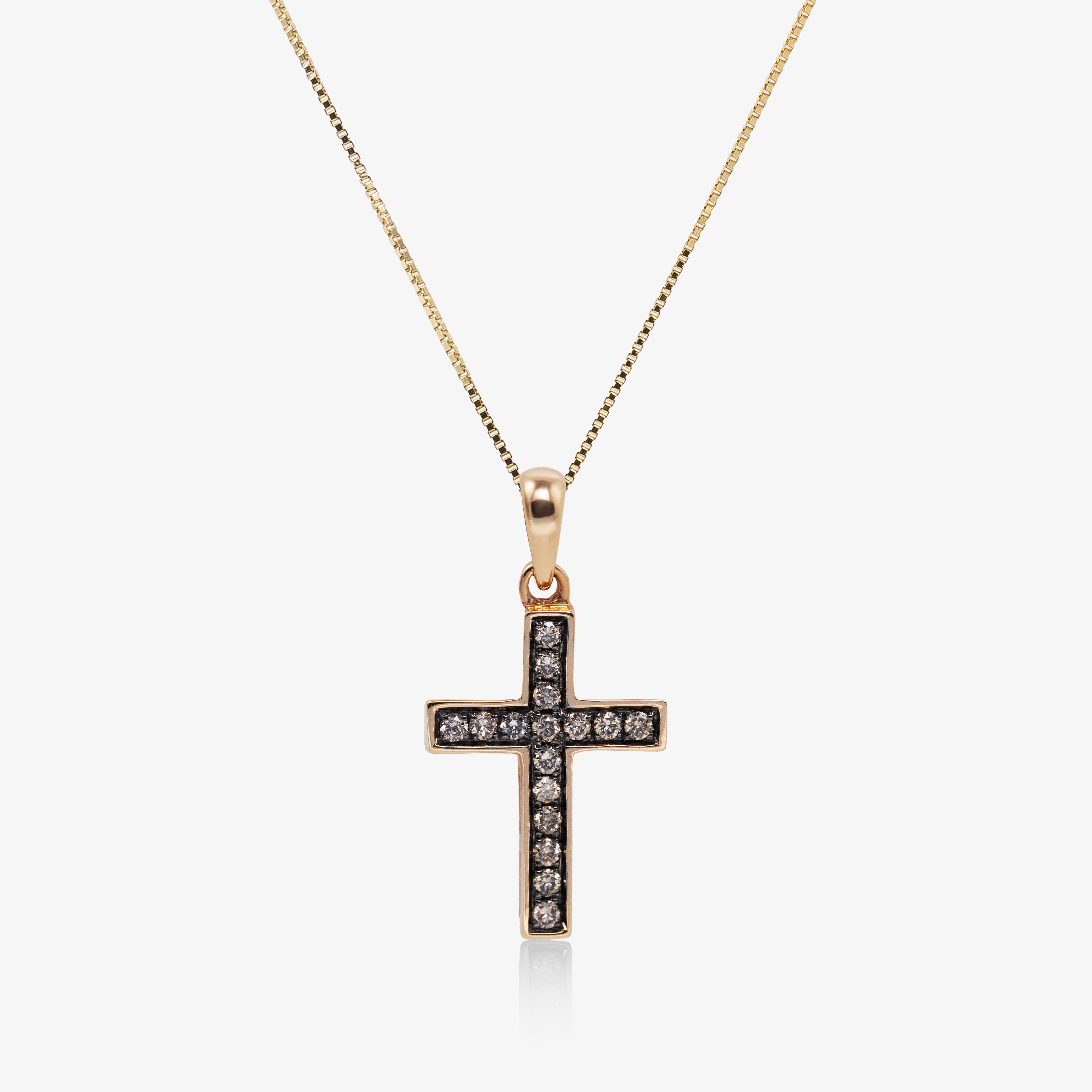 Pandant cruce aur roz 18k cu diamante negre 0.11 ct