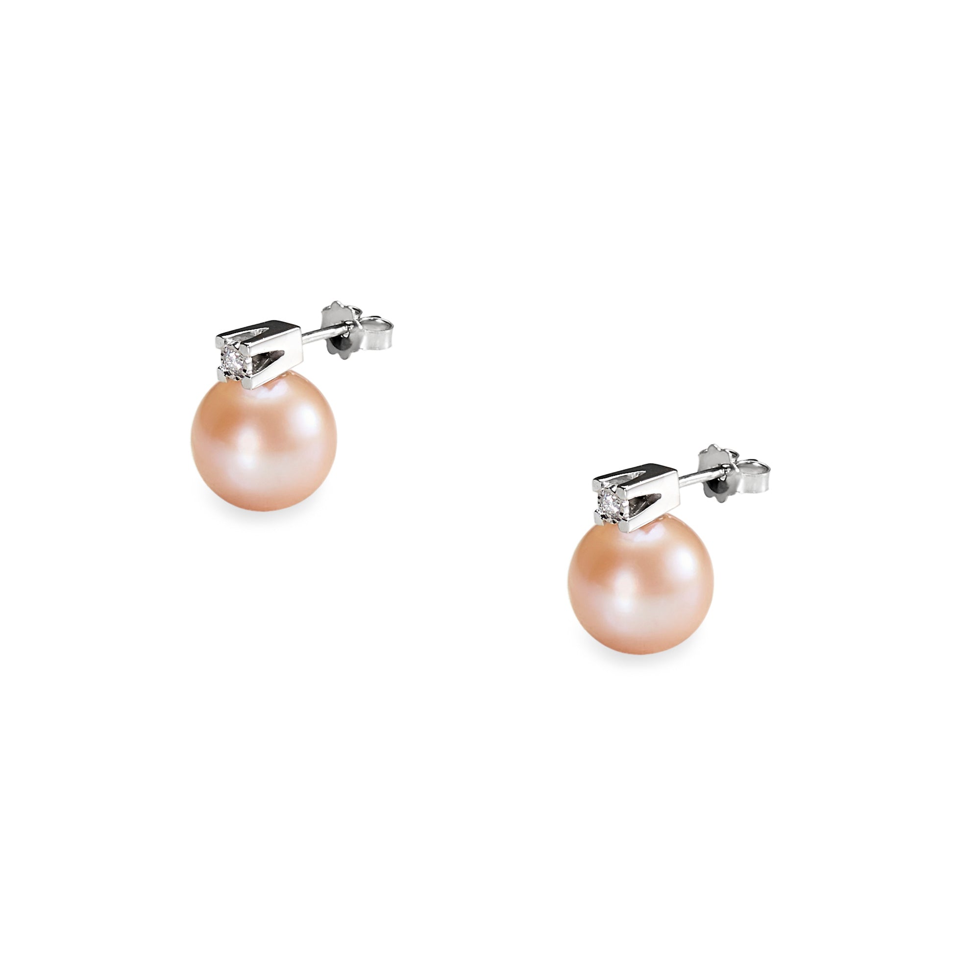 Cercei aur alb cu perle apa dulce 11-12 mm si diamante 0.08 ct