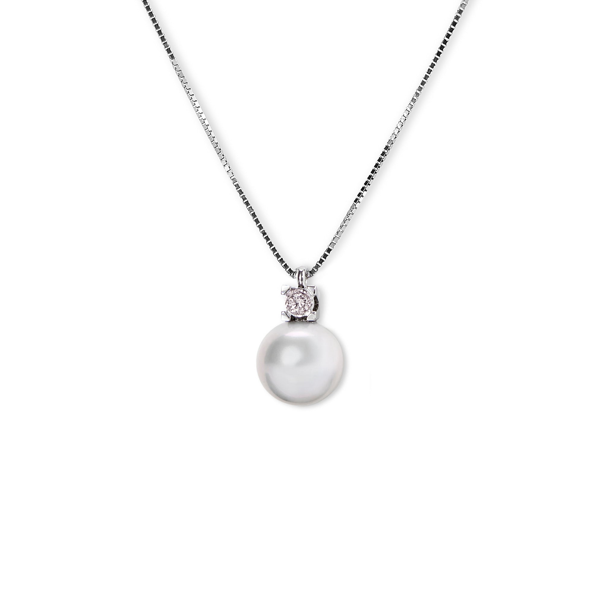 Colier aur alb cu perle apa dulce 11-12 mm si diamante 0.03 ct