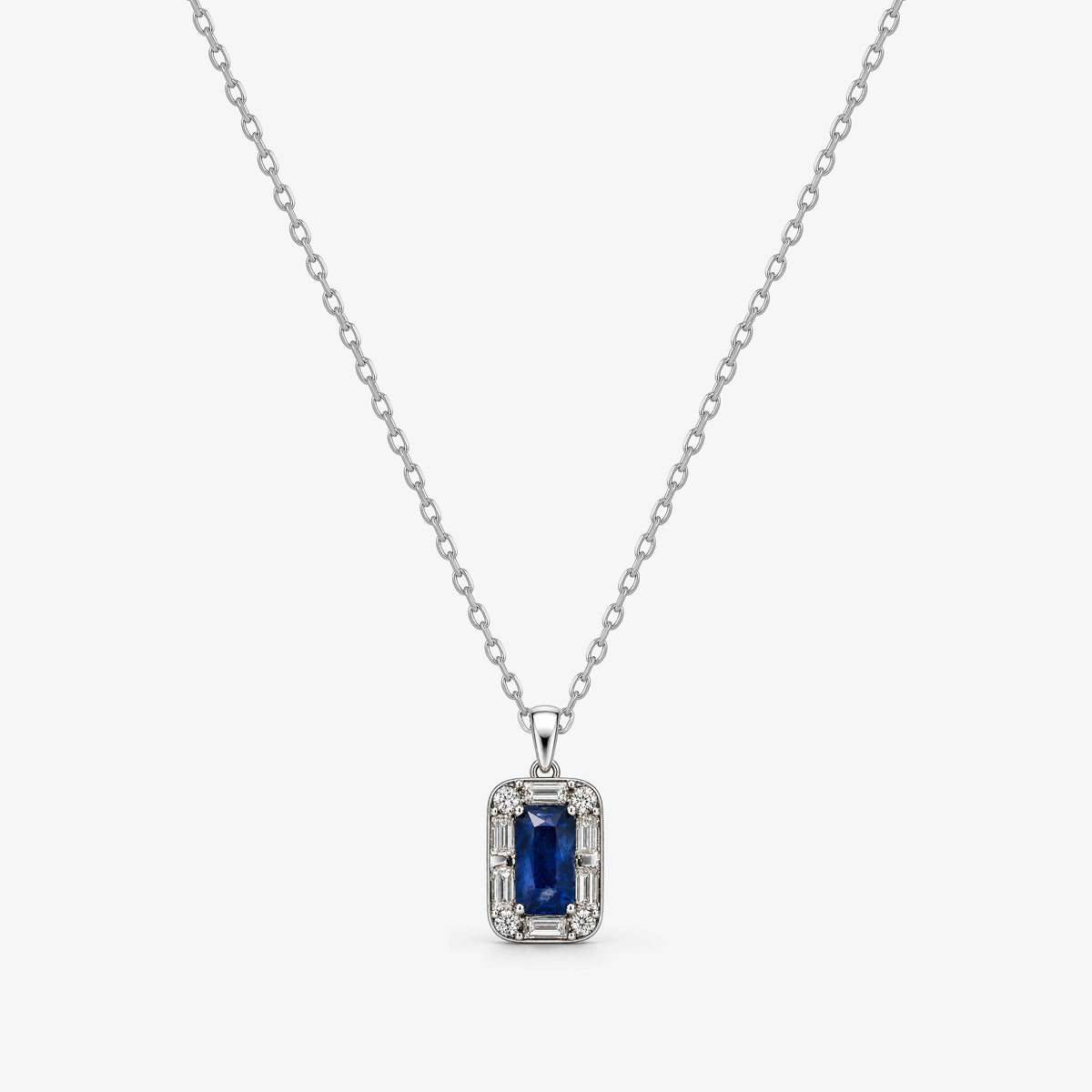 Colier din aur alb 18K cu safir și diamante