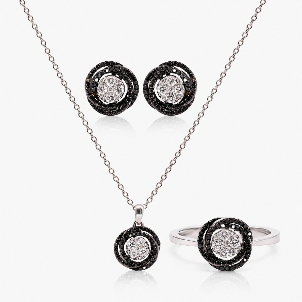 Set cercei, colier și inel din aur 18K cu diamante – Cerc cu Contur Negru