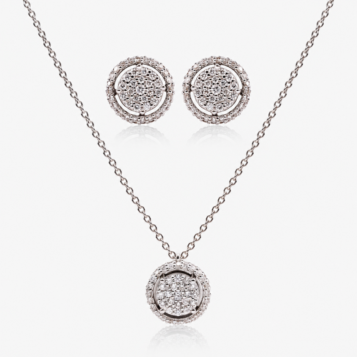 Set cercei și colier din aur 18K cu diamante – Halo Rotund – colier 0,38 ct