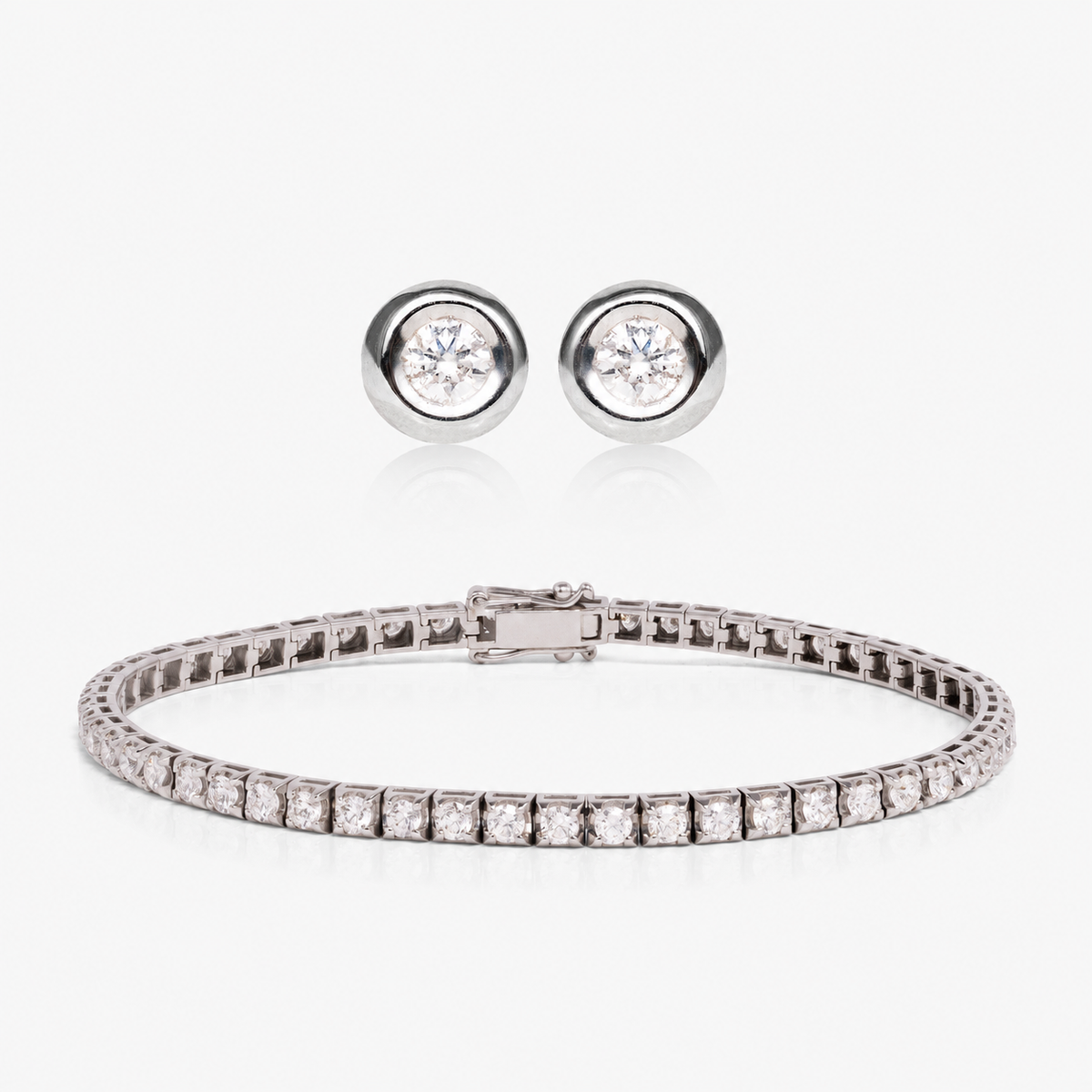 Set cercei și brățară din aur alb 18K cu diamante – Spotlight Round · Tennis 3,00 ct