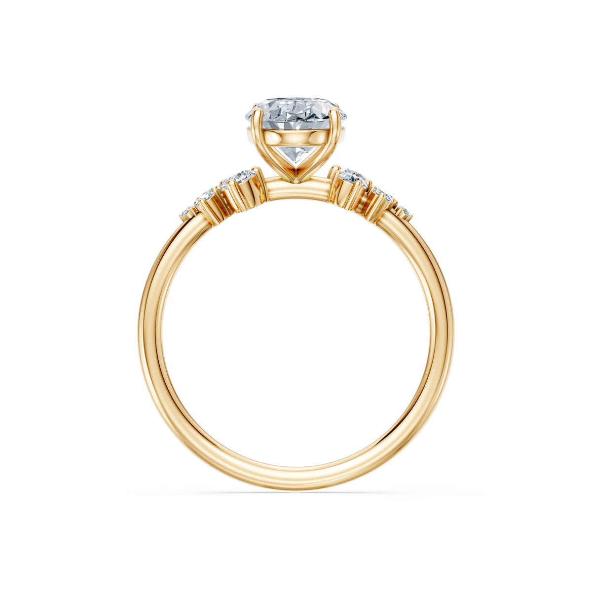 Inel de Logodnă din Aur cu Diamant Central Oval și Diamante Laterale 1,75 CT