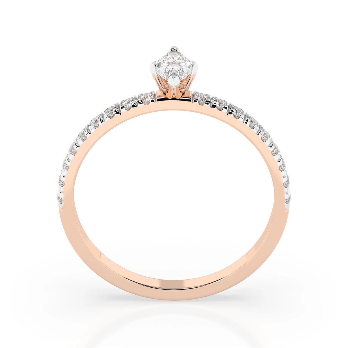 Inel de Logodnă din Aur cu Diamant Central Marquise și Diamante Laterale 0,33 CT