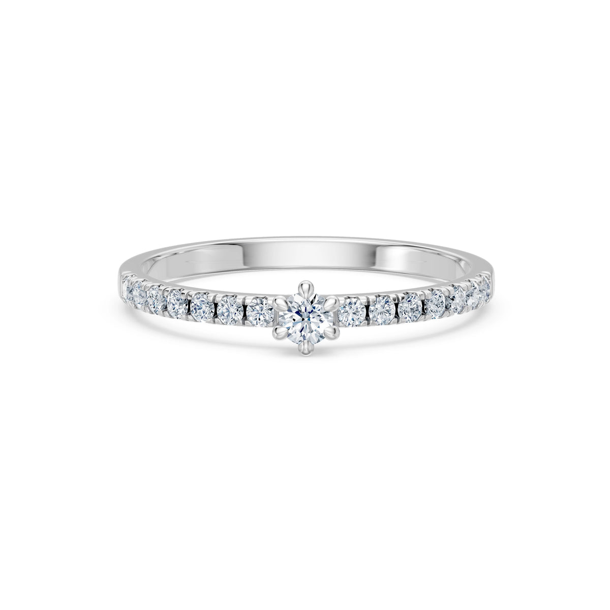 Inel de Logodnă din Aur cu Diamant Central Rotund Briliant și Diamante Laterale 0,30 CT