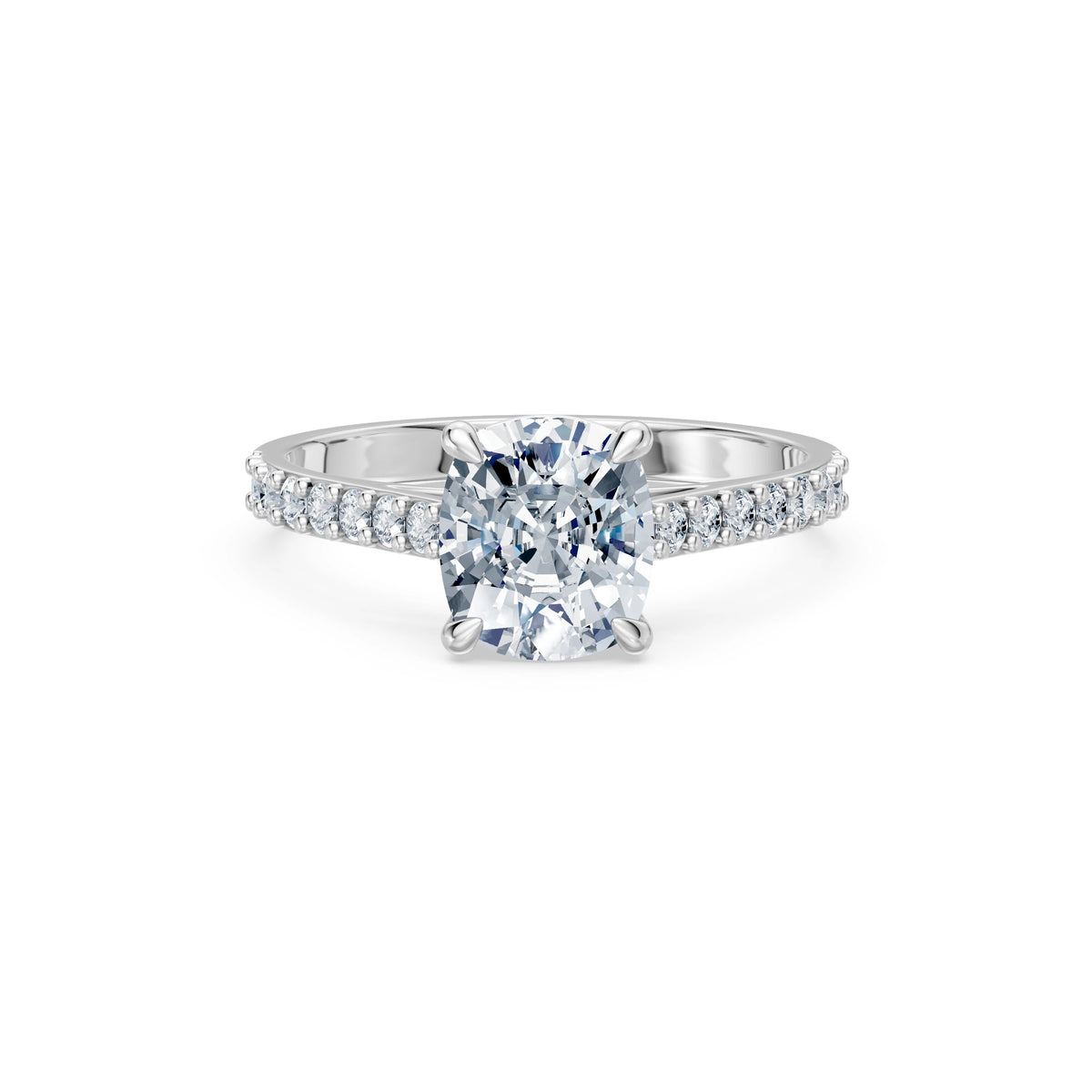 Inel de Logodnă din Aur cu Diamant Central Cushion și Diamante Laterale 2,28 CT