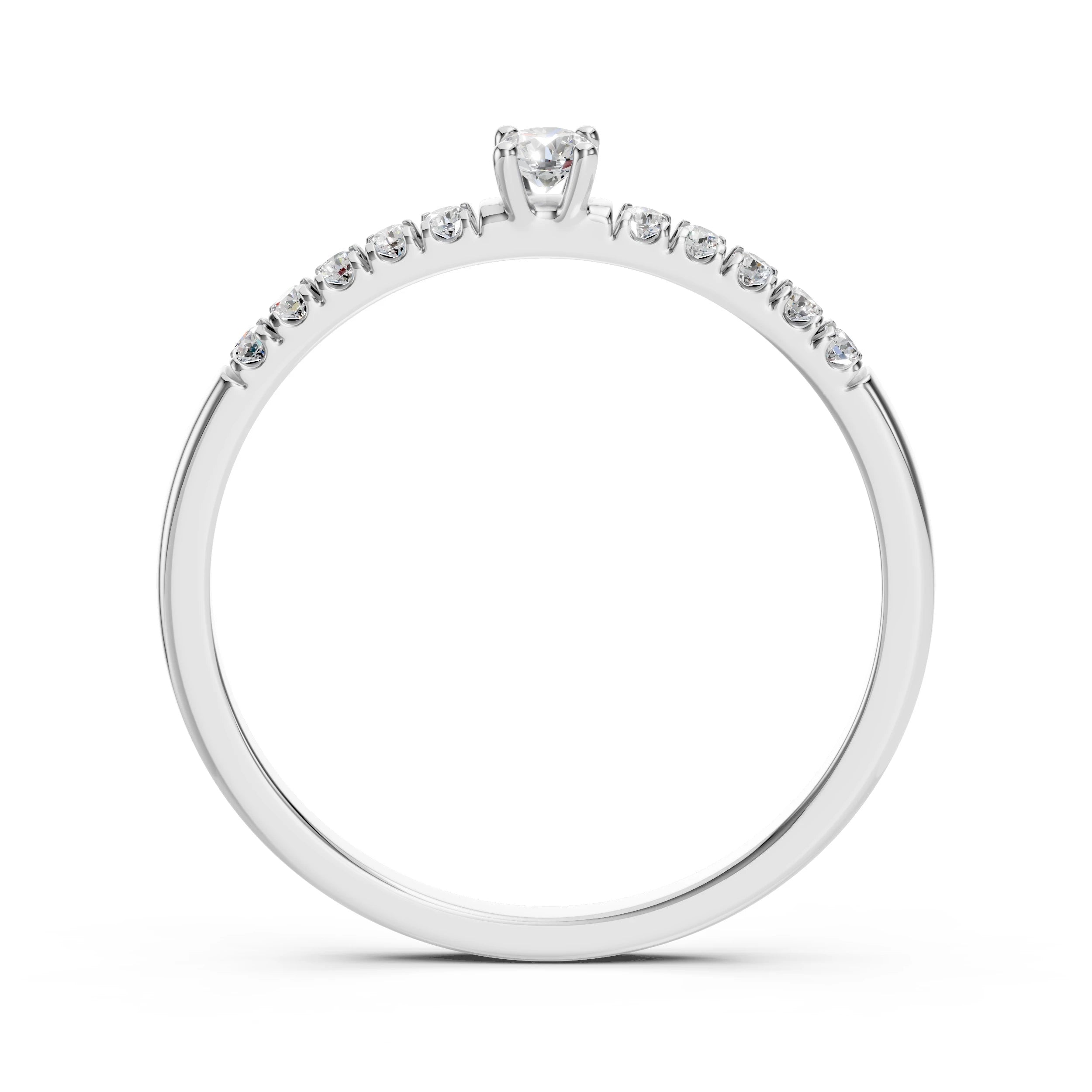 Inel de Logodnă din Aur cu Diamant Central și Diamante Laterale Rotunde 0.17 CT