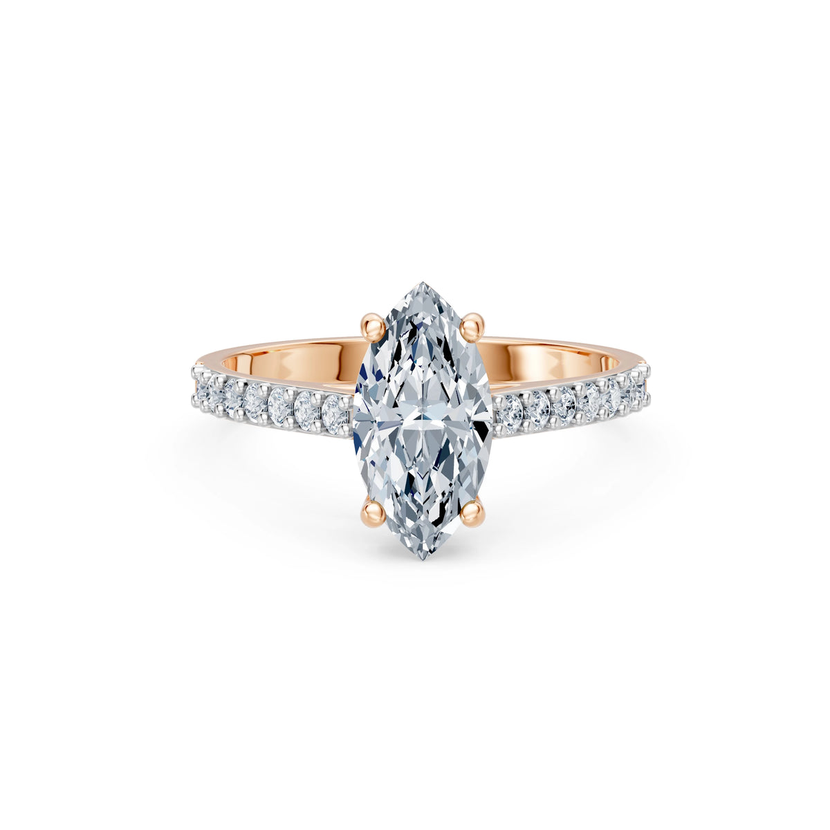 Inel de Logodnă din Aur cu Diamant Central Marquise și Diamante Laterale 1,78 CT