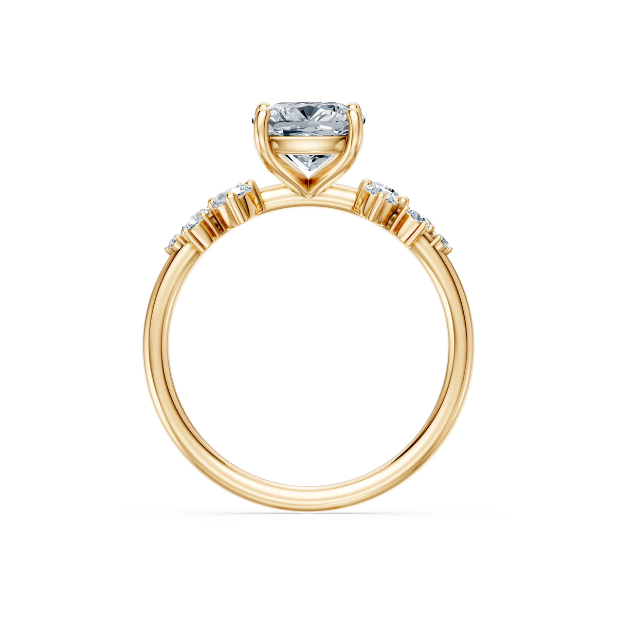 Inel de Logodnă din Aur cu Diamant Central Cushion și Diamante Laterale 2,36 CT