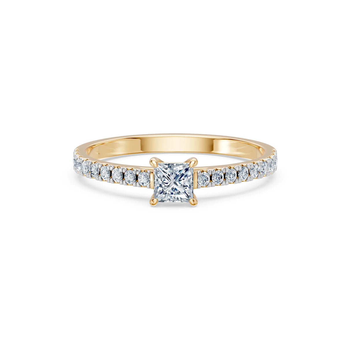Inel de Logodnă din Aur cu Diamant Central Princess și Diamante Laterale 0,53 CT