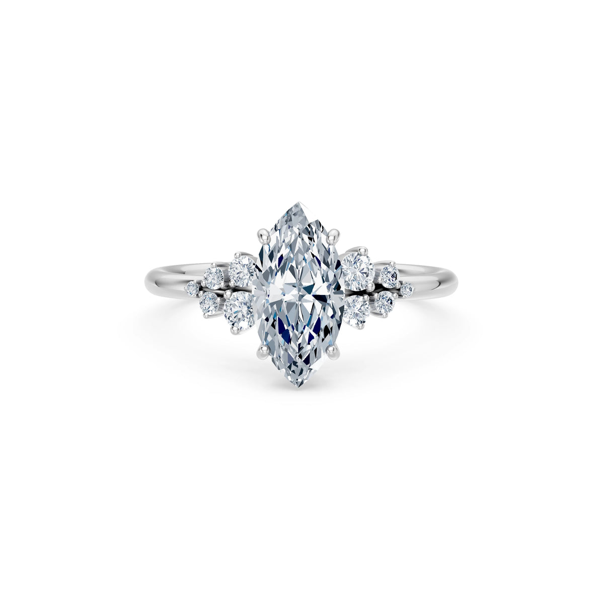 Inel de Logodnă din Aur cu Diamant Central Marquise și Diamante Laterale 1,75 CT