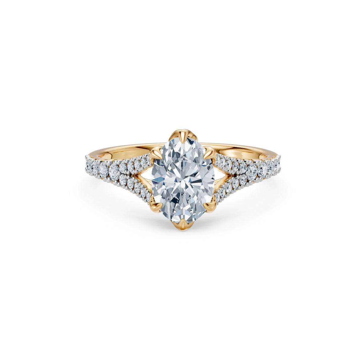 Inel de Logodnă din Aur cu Diamant Central Oval și Diamante Laterale 1,81 CT