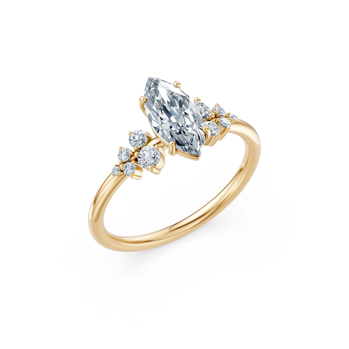 Inel de Logodnă din Aur cu Diamant Central Marquise și Diamante Laterale 1,25 CT