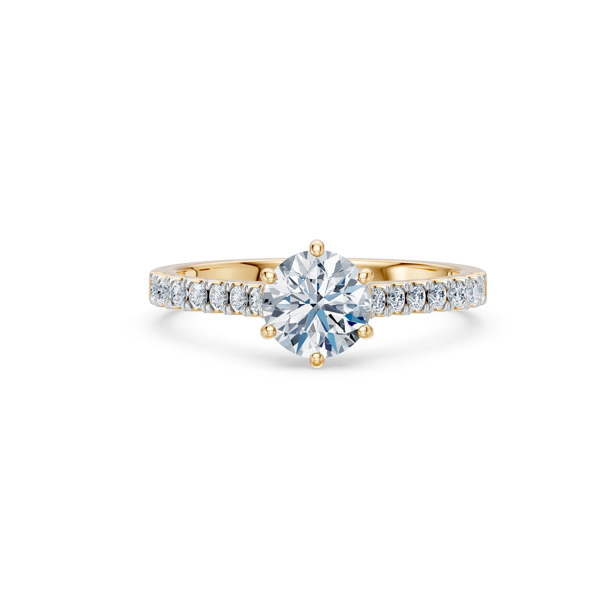 Inel de Logodnă din Aur cu Diamant Central Rotund Briliant și Diamante Laterale 1,25 CT