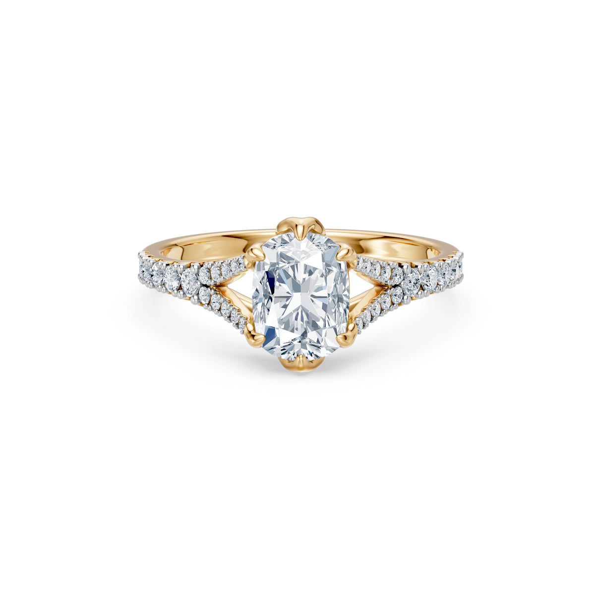 Inel de Logodnă din Aur cu Diamant Central Cushion și Diamante Laterale 1,81 CT