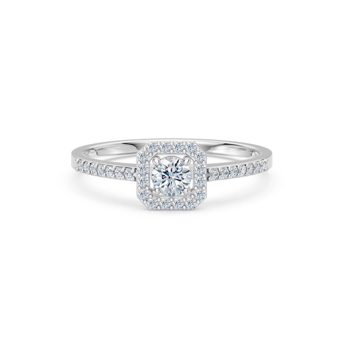 Inel de Logodnă din Aur cu Diamant Central Rotund Briliant și Diamante Laterale 0,38 CT