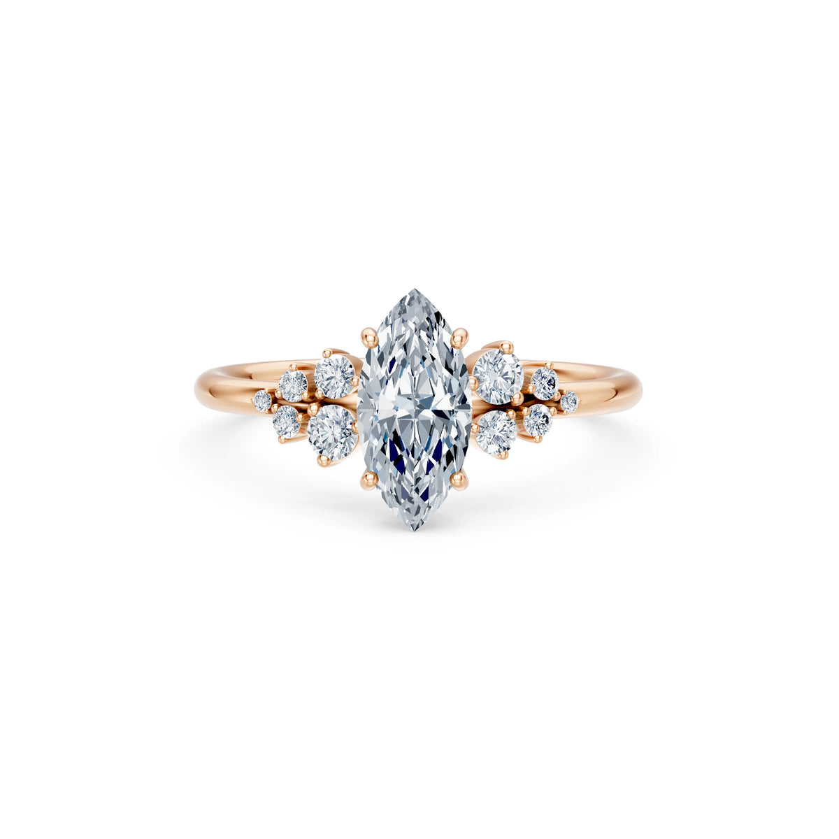 Inel de Logodnă din Aur cu Diamant Central Marquise și Diamante Laterale 1,25 CT