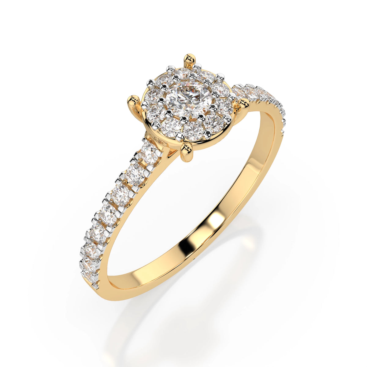 Inel de Logodnă din Aur cu Diamant Central Rotund Briliant și Diamante Laterale 0,42 CT
