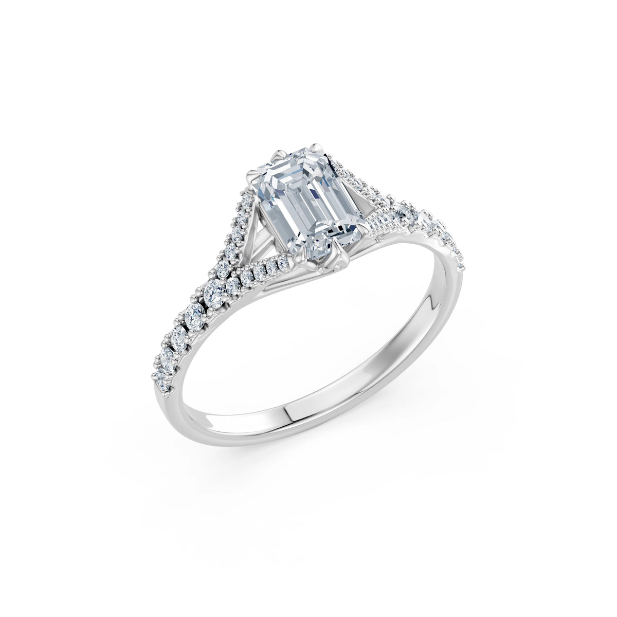 Inel de Logodnă din Aur cu Diamant Central Emerald și Diamante Laterale 1,29 CT