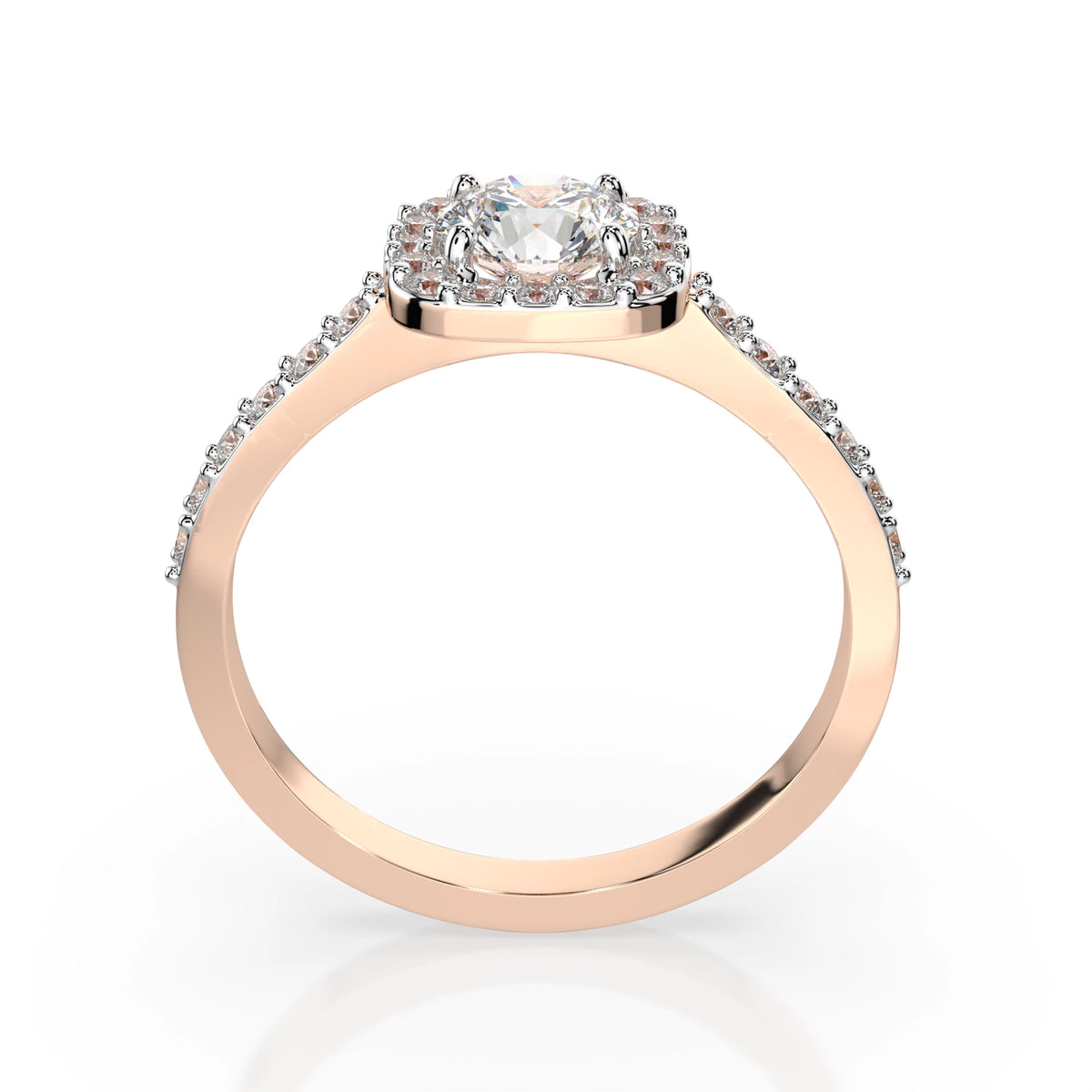 Inel de Logodnă din Aur cu Diamant Central Rotund Briliant și Diamante Laterale 0,57 CT