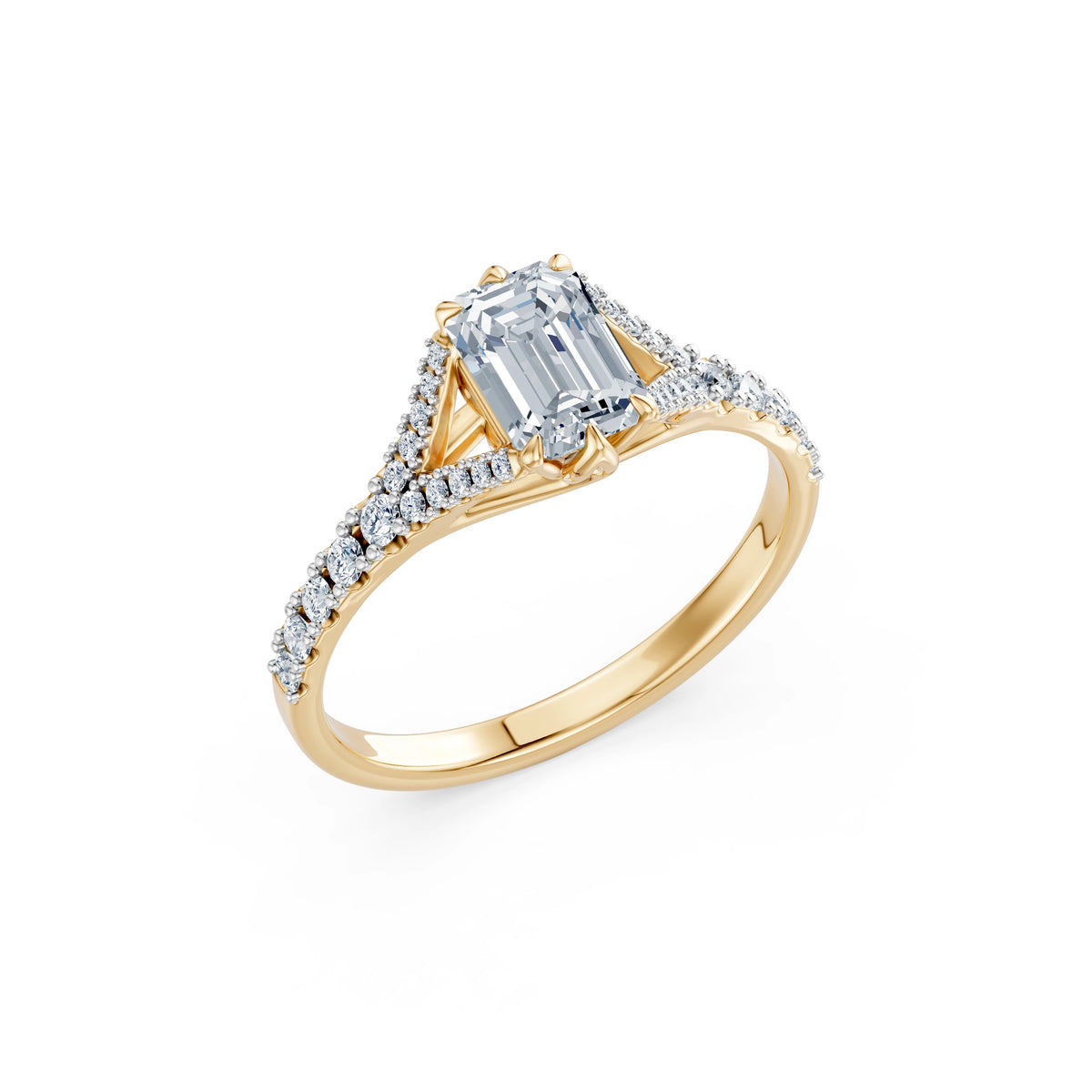 Inel de Logodnă din Aur cu Diamant Central Emerald și Diamante Laterale 1,29 CT