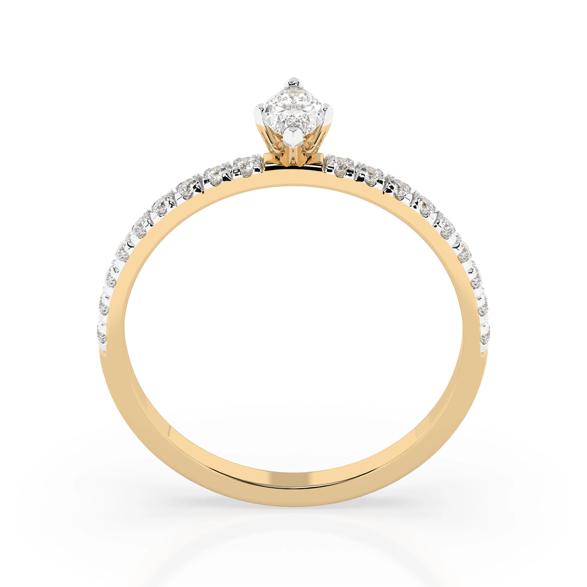 Inel de Logodnă din Aur cu Diamant Central Marquise și Diamante Laterale 0,33 CT