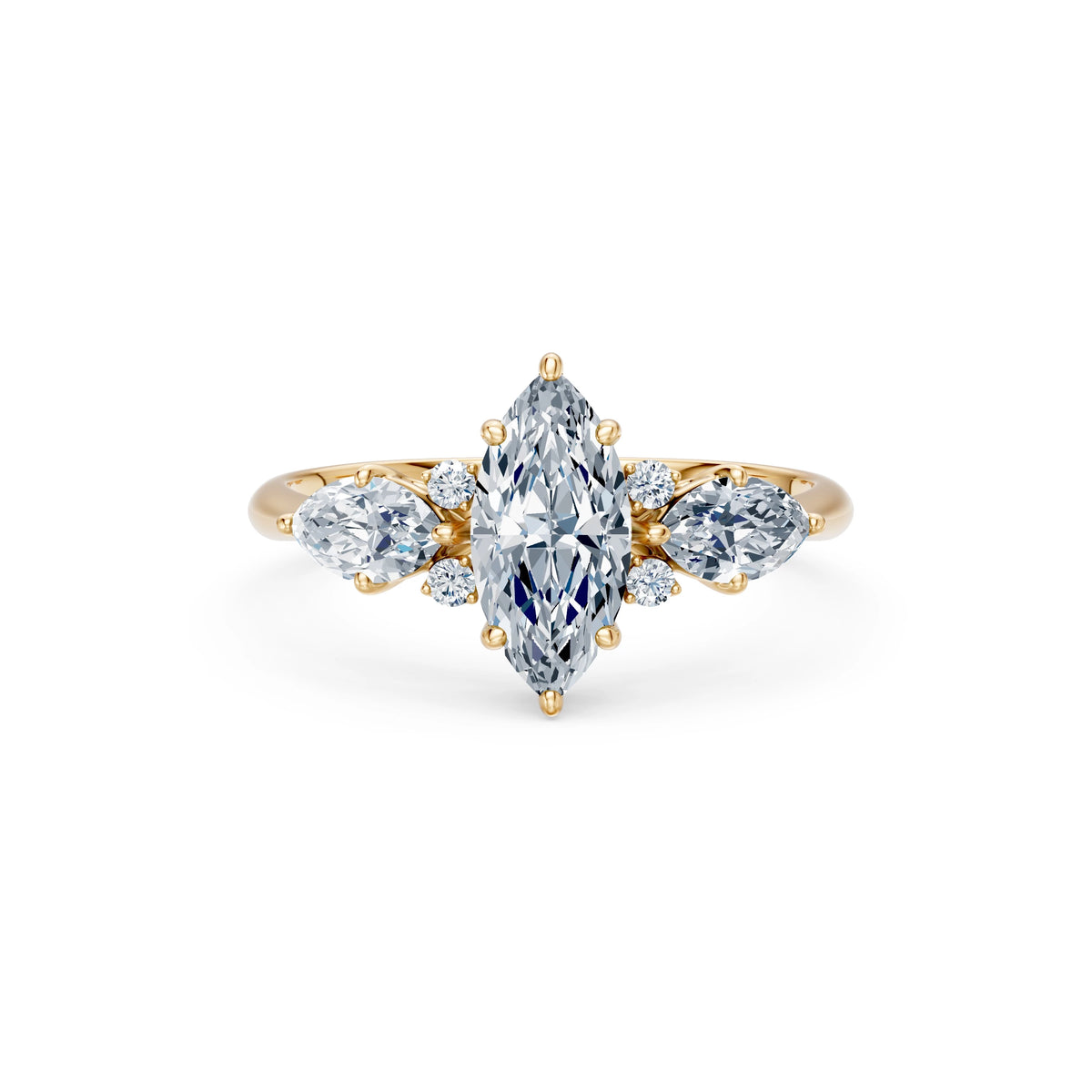 Inel de Logodnă din Aur cu Diamant Central Marquise și Diamante Laterale 1,67 CT