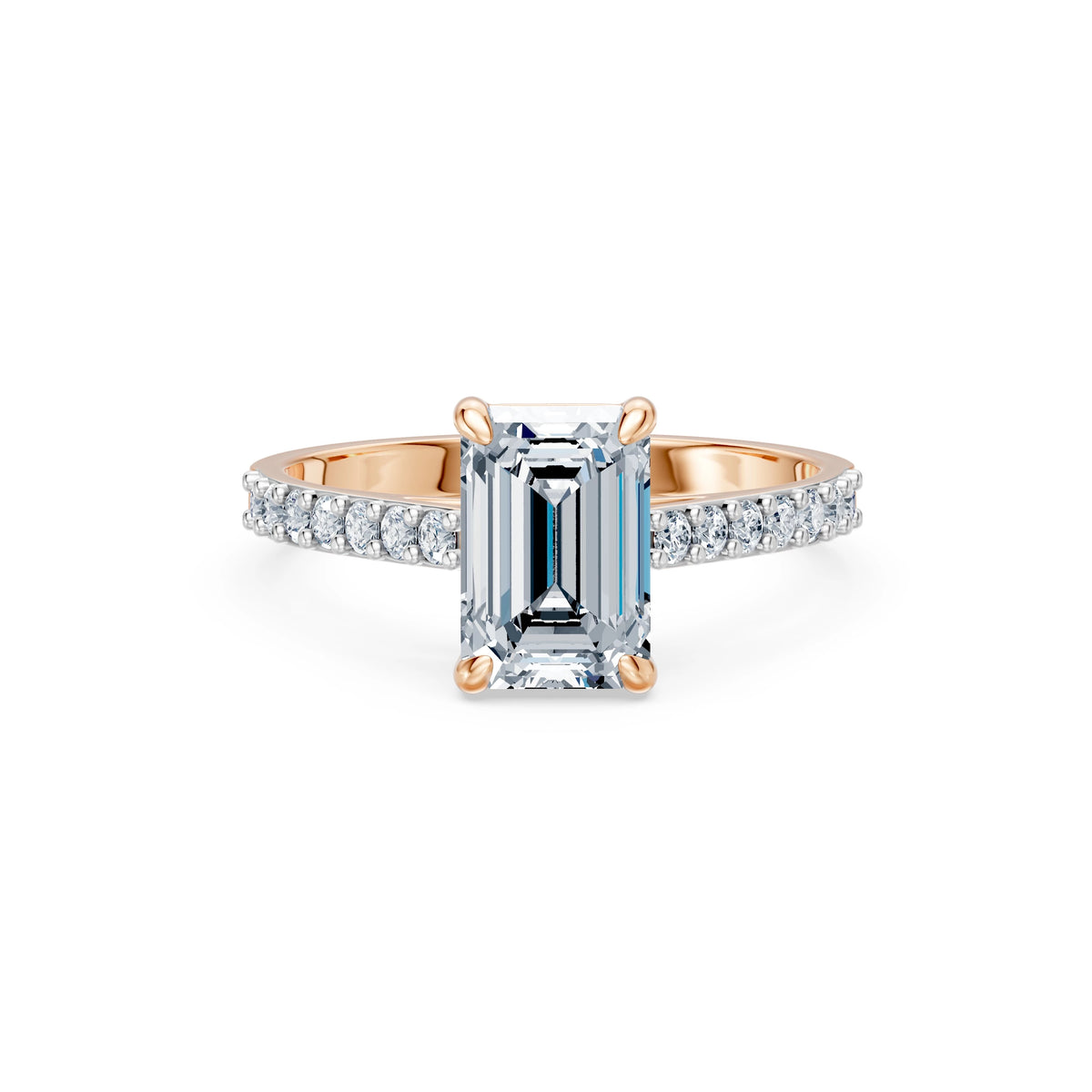Inel de Logodnă din Aur cu Diamant Central Emerald și Diamante Laterale 2,28 CT