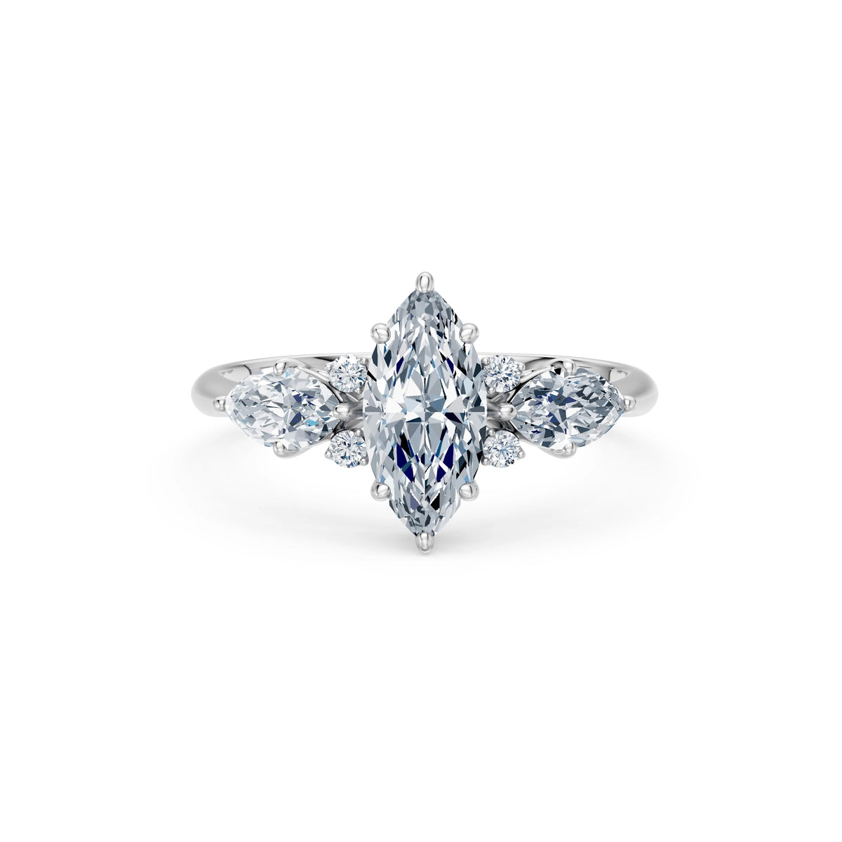 Inel de Logodnă din Aur cu Diamant Central Marquise și Diamante Laterale 1,67 CT