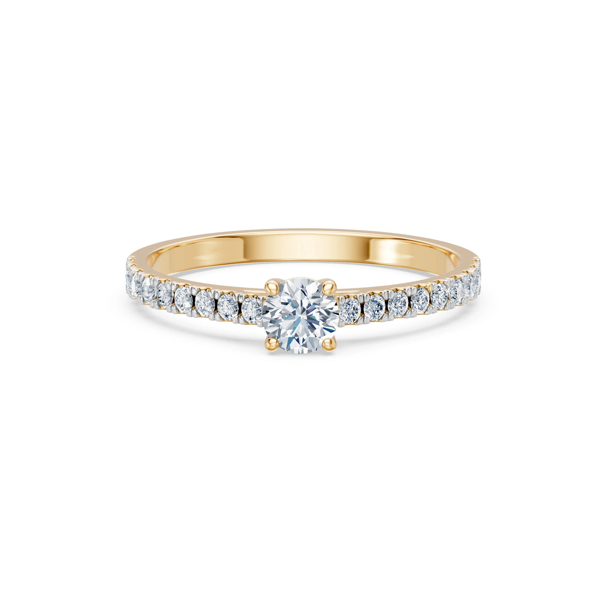 Inel de Logodnă din Aur cu Diamant Central Rotund Briliant și Diamante Laterale 0,53 CT