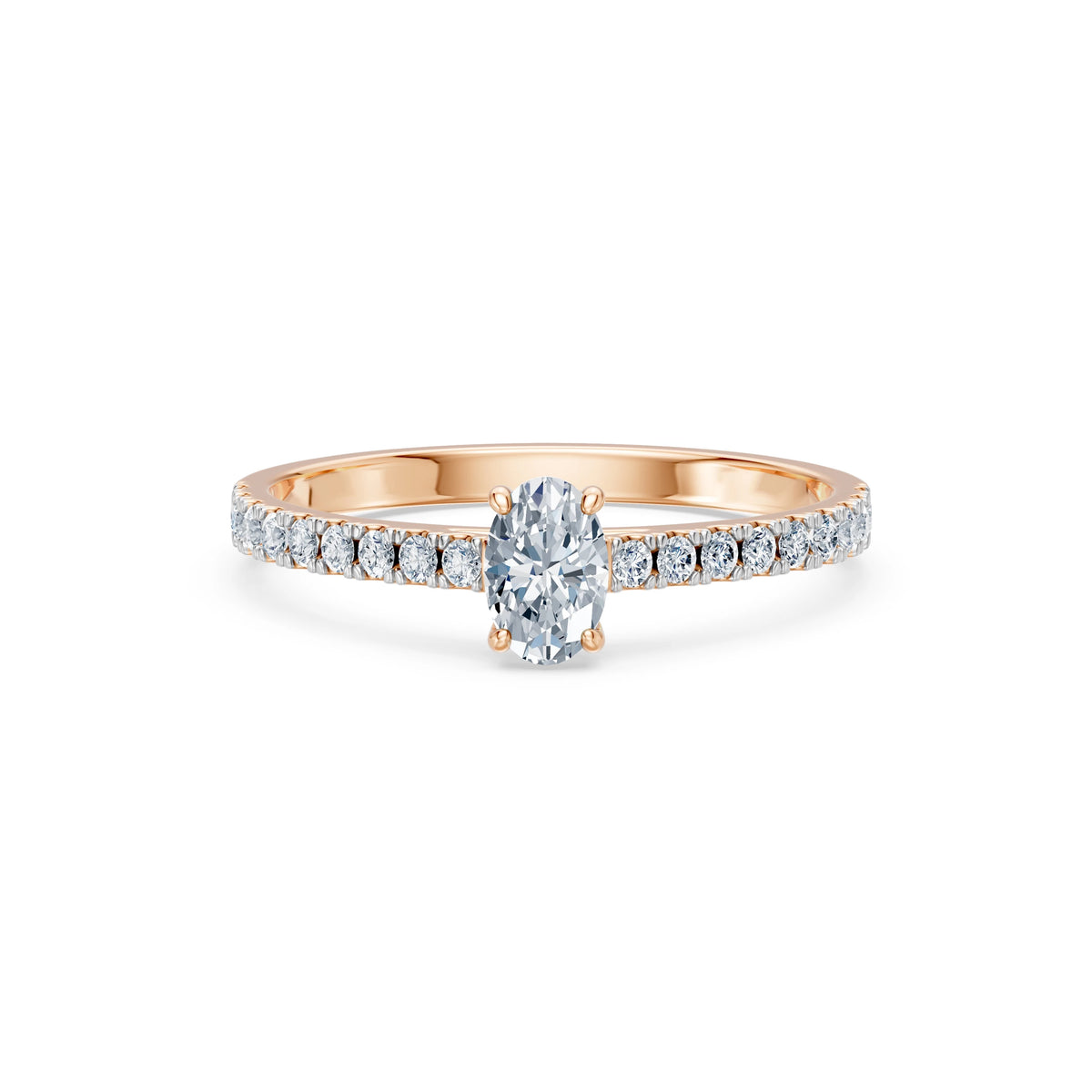 Inel de Logodnă din Aur cu Diamant Central Oval și Diamante Laterale 0,53 CT