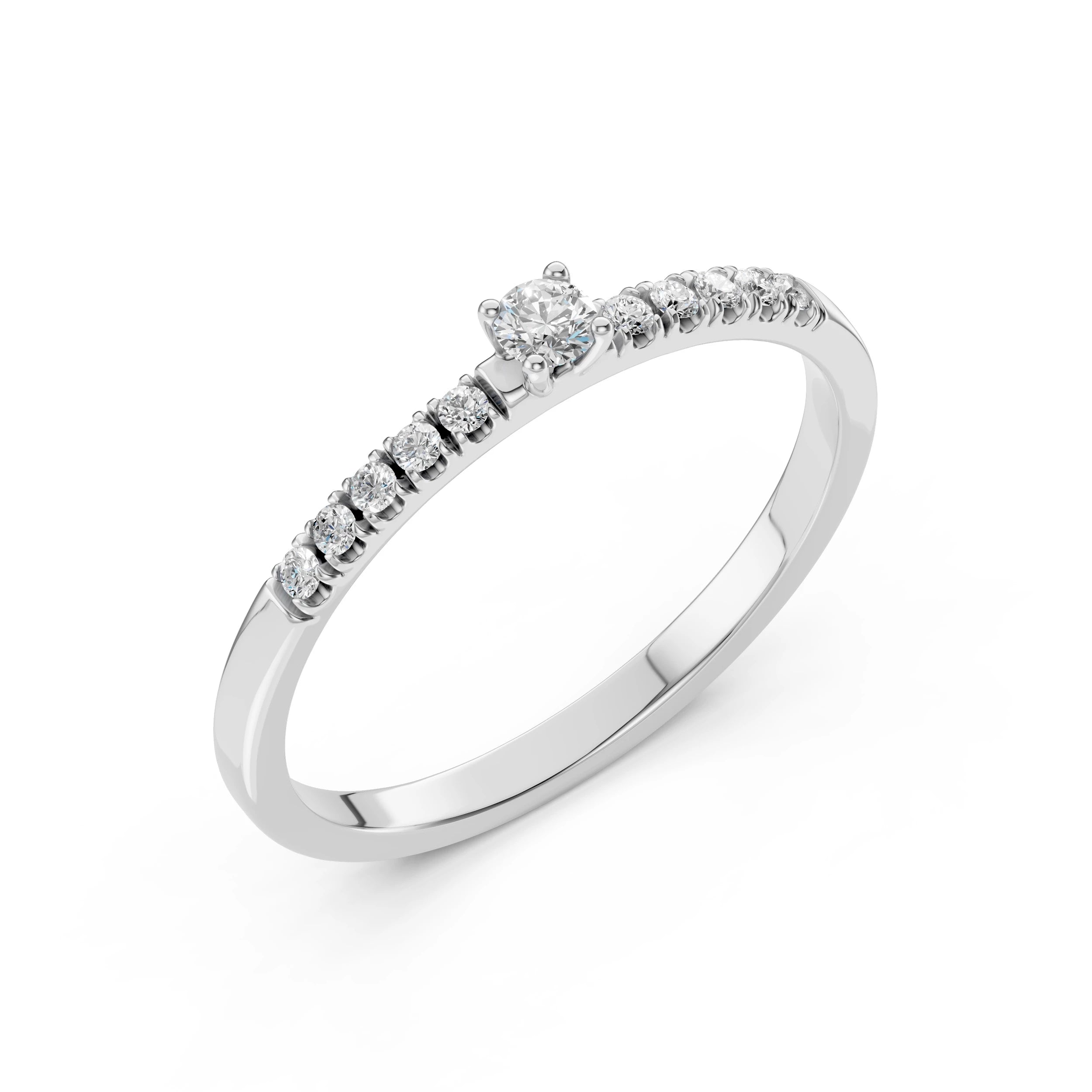 Inel de Logodnă din Aur cu Diamant Central și Diamante Laterale Rotunde 0.17 CT