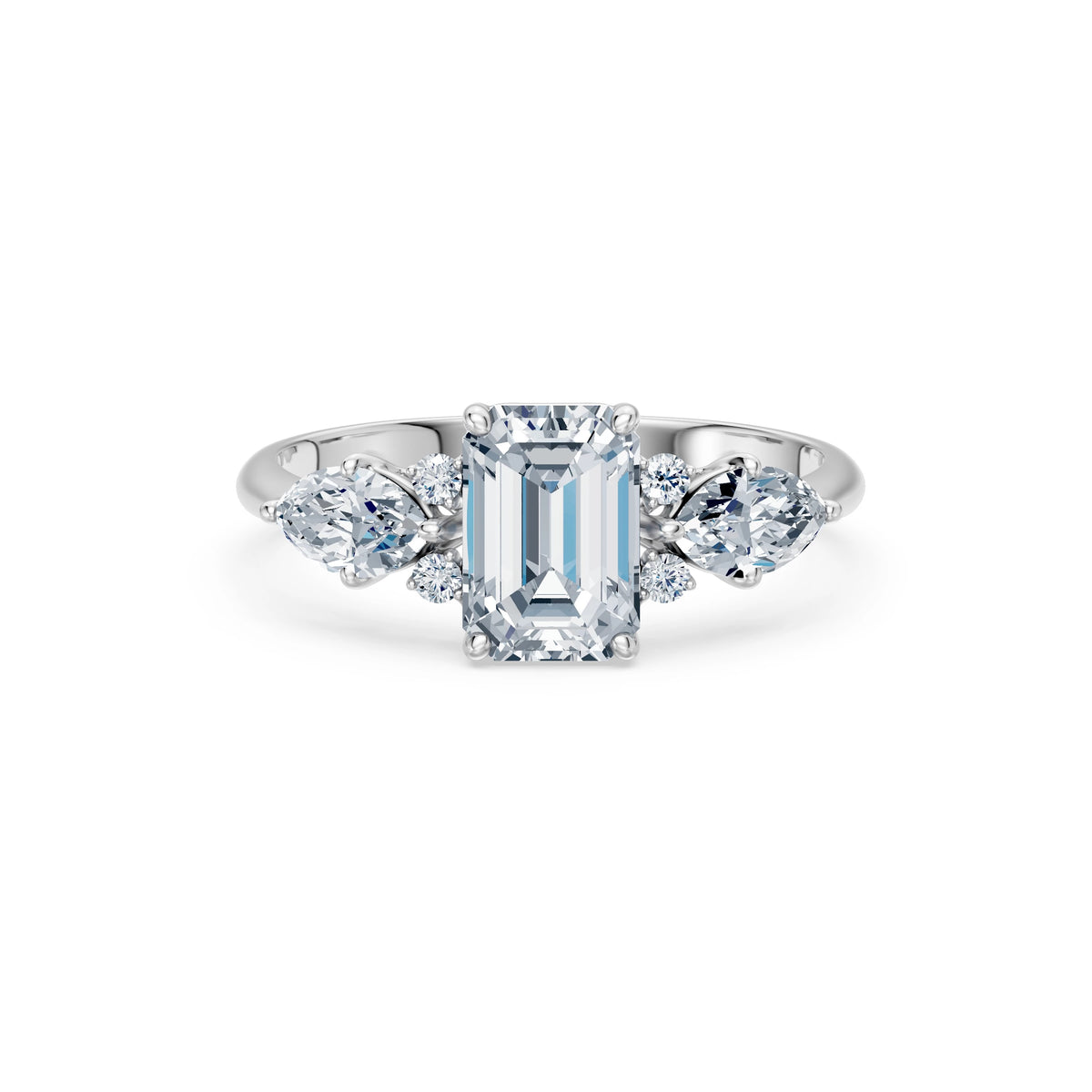 Inel de Logodnă din Aur cu Diamant Central Emerald și Diamante Laterale 2,17 CT