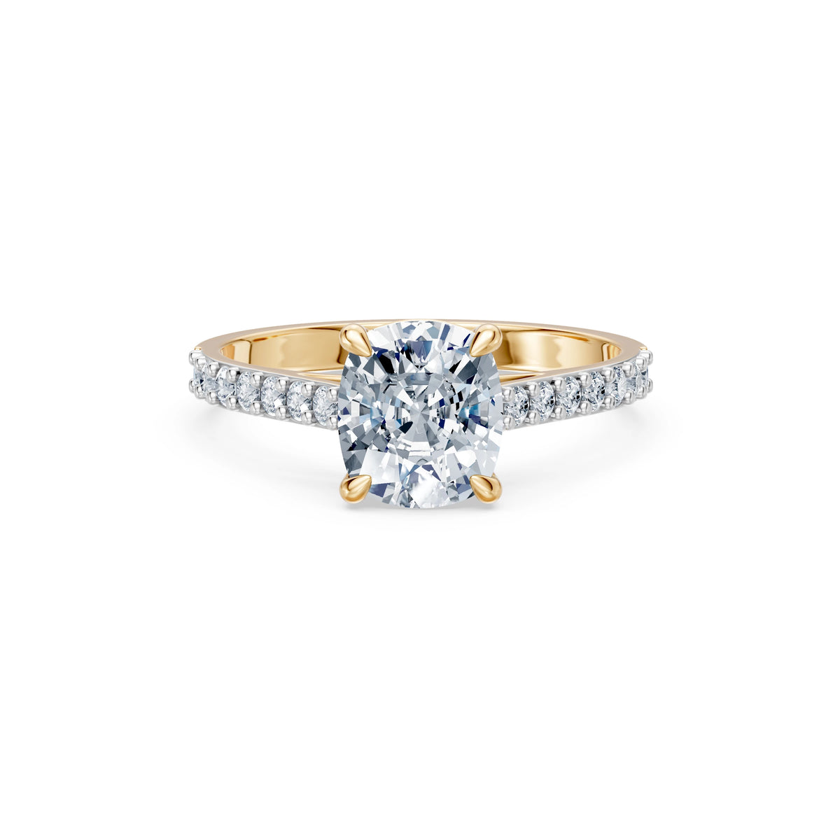 Inel de Logodnă din Aur cu Diamant Central Cushion și Diamante Laterale 2,28 CT